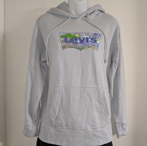 Levi's Pastel Blue Hoodie Sweatshirt Pullover Batwing Print Logo Graphic